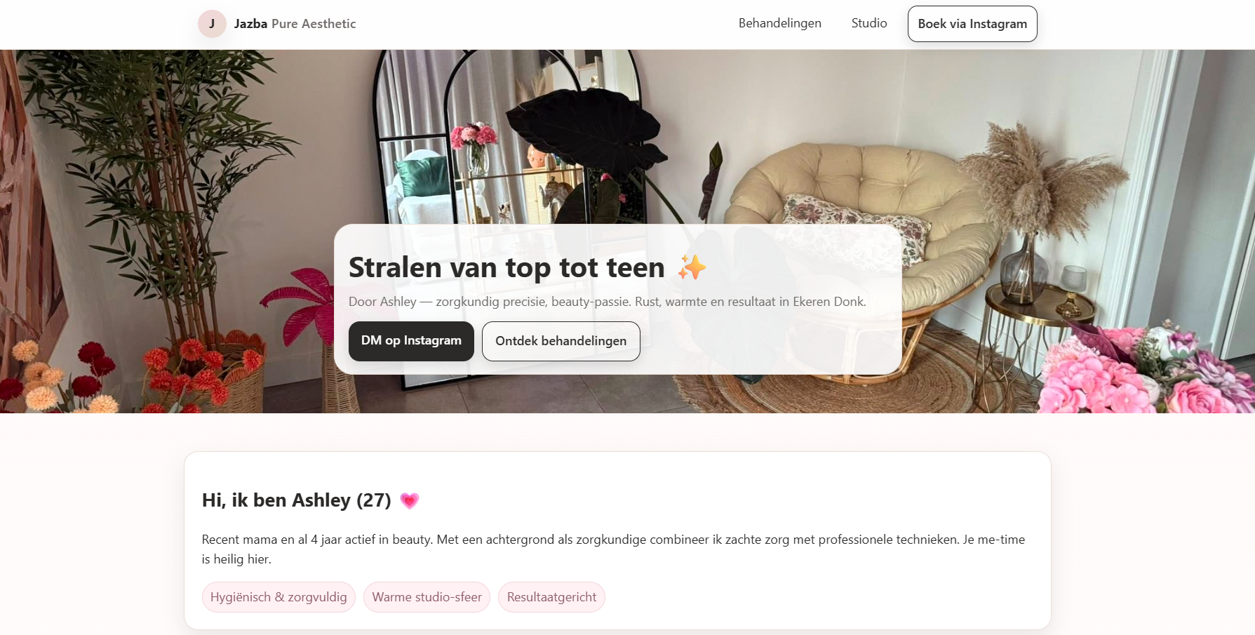 Jazba Pure Aesthetic — conceptpagina voor esthetiek